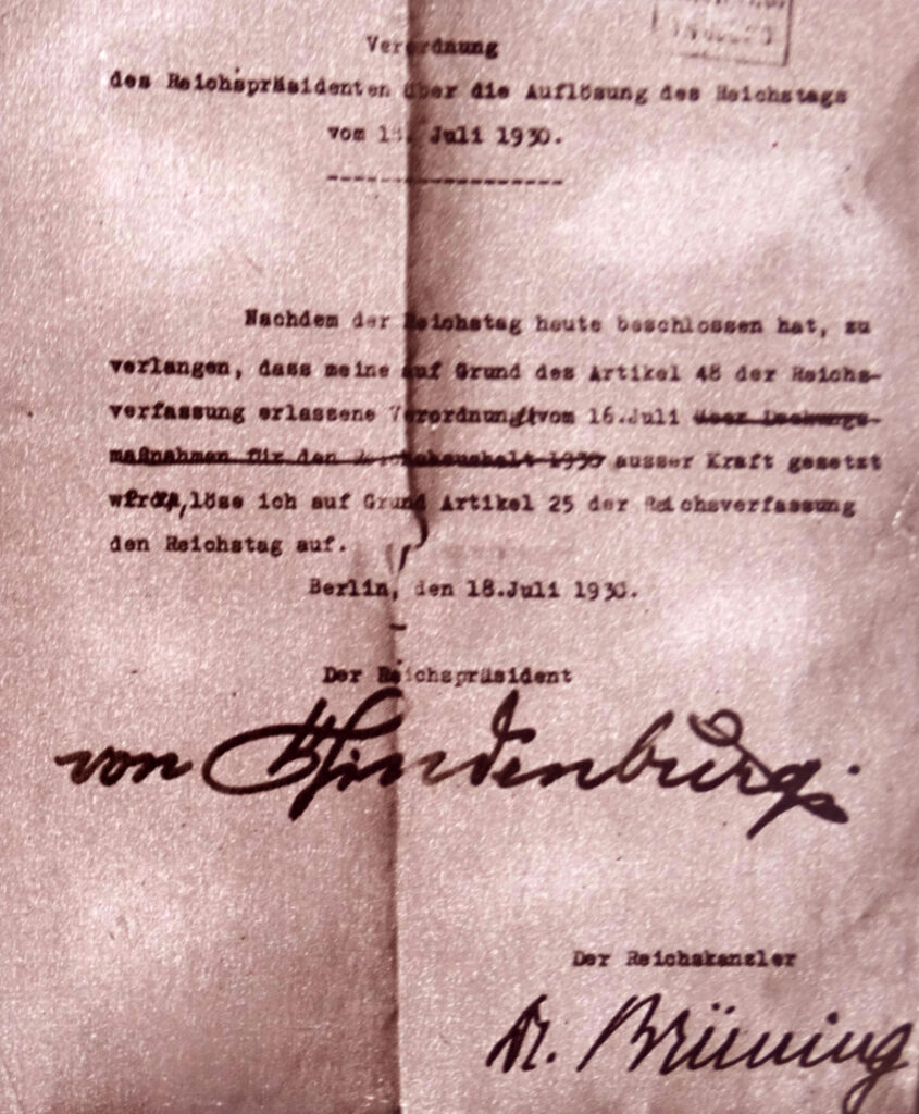 Notverordnung des Reichspräsidenten vom 18. Juli 1930 zur Auflösung des Reichstages